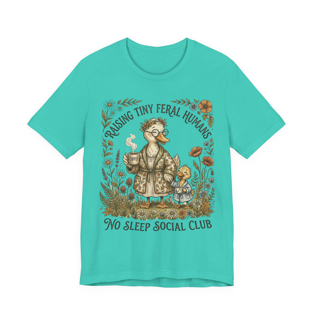 Funny Mom Shirt, Raising Tiny Feral Humans, Motherhood Tee, Gift for Mom, Duck Graphic Shirt, Coffee Mama Tee, Mothers Day Gift