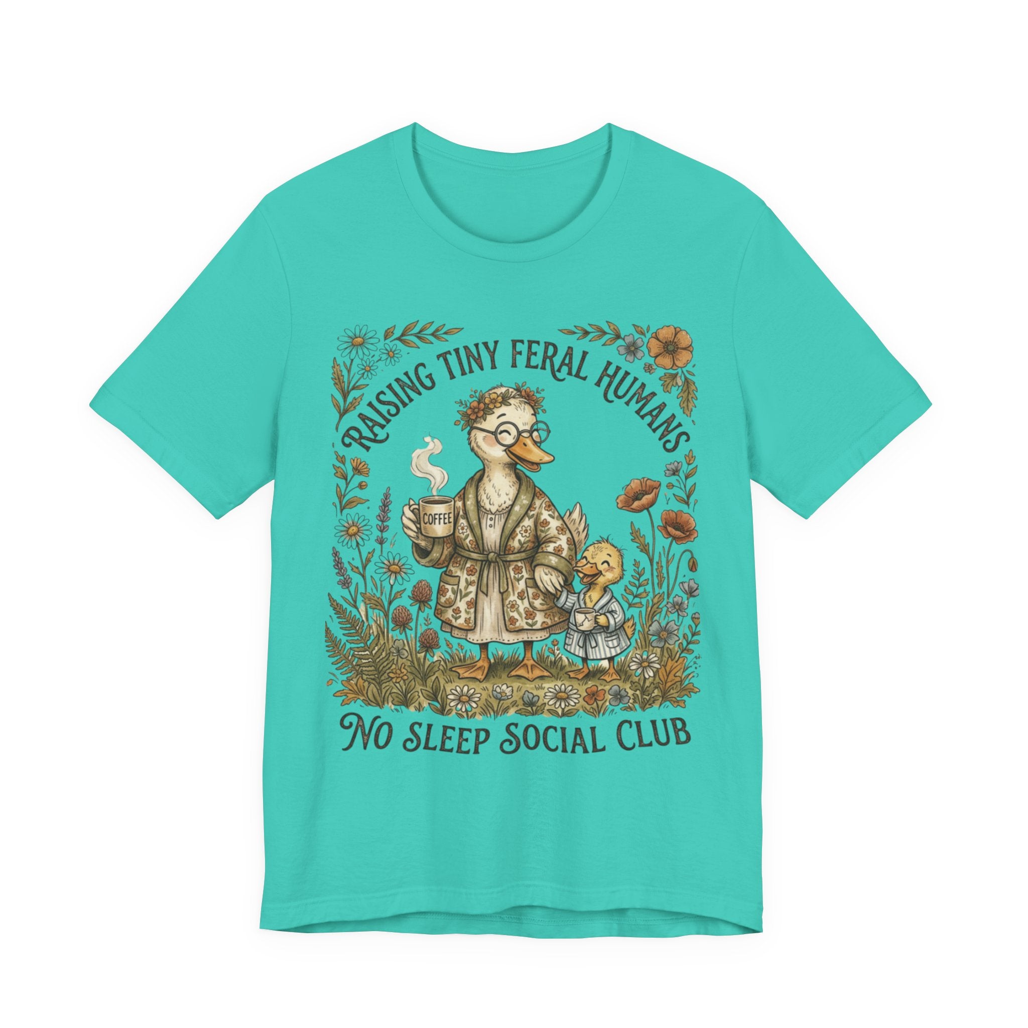 Funny Mom Shirt, Raising Tiny Feral Humans, Motherhood Tee, Gift for Mom, Duck Graphic Shirt, Coffee Mama Tee, Mothers Day Gift